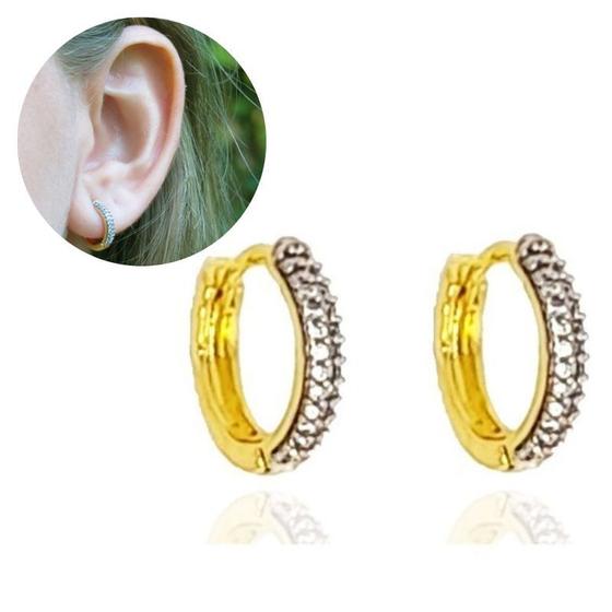 Imagem de Brinco Argola 10mm Dourada Cravejada Brilhante Zircônia Folheada Ouro 18K