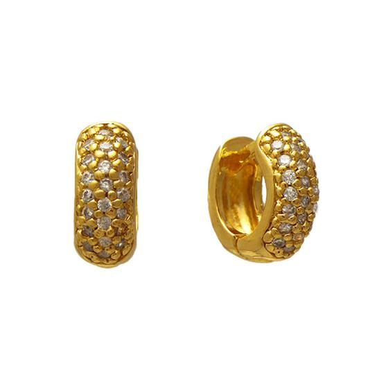 Imagem de Brinco Argola Click com Três Fileiras de Zircônias Folheado em Ouro 18K Softjoias
