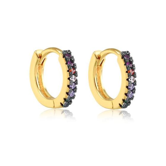 Imagem de Brinco Argola Click Média Com Pedras Color Folheado A Ouro