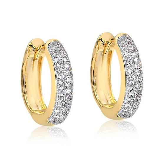 Imagem de Brinco Argola Click Oval Media Folheado Ouro Zircônia Dourada