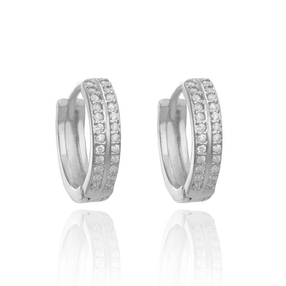 Imagem de Brinco Argola com Duas Fileiras de Zircônias Brancas Folheado em Ródio Branco