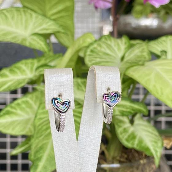 Imagem de Brinco Argola Coração Abalone Referência  08.4782 Prateado