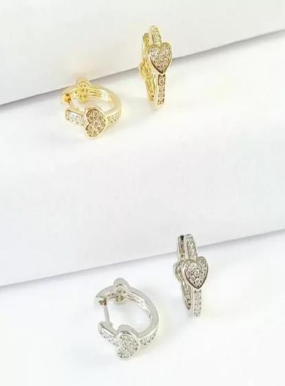 Imagem de Brinco Argola Coração Banhado Ouro/Prata - Dourado 10cm