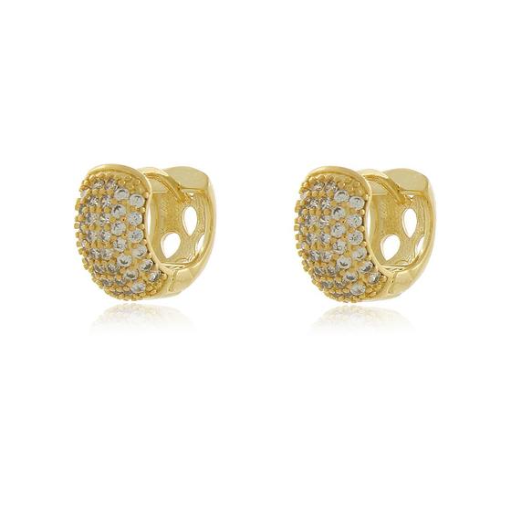 Imagem de Brinco Argola Cravejada Micro Zircônias Banhado a Ouro 18k