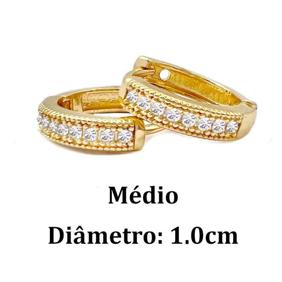 Imagem de Brinco Argola Cravejada Zircônia Banhado Ouro 18K + Garantia