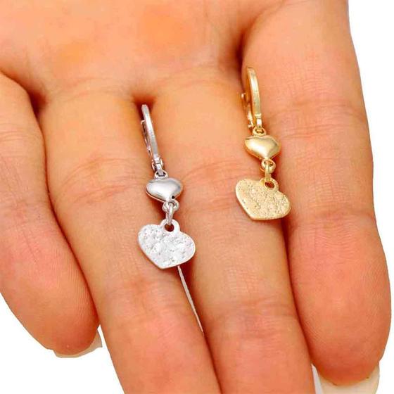 Imagem de Brinco Argola Fechada Chapinha de Coração Softjoias Folheada em Ródio Branco e em Ouro 18K