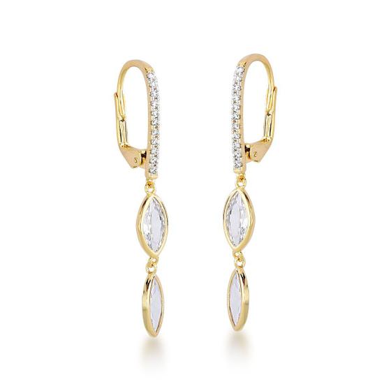 Imagem de Brinco Argola Oval com duas Zirconias pendentes Banhado a Ouro 18k