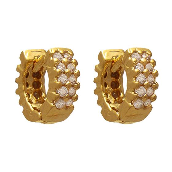 Imagem de Brinco Argola Pequeno com Duas Fileiras Cravejadas com Zircônias Transparentes Folheado em Ouro 18K Softjoias 