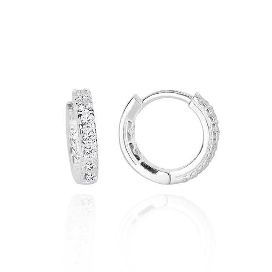 Imagem de Brinco Argola Prata 925 De Click Cravejada Com Zircônias