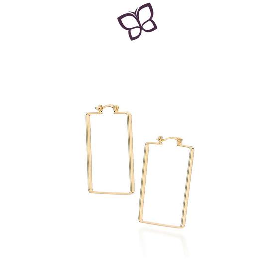 Imagem de Brinco Argola Retangular Folheado Ouro 18k - Rommanel 527268