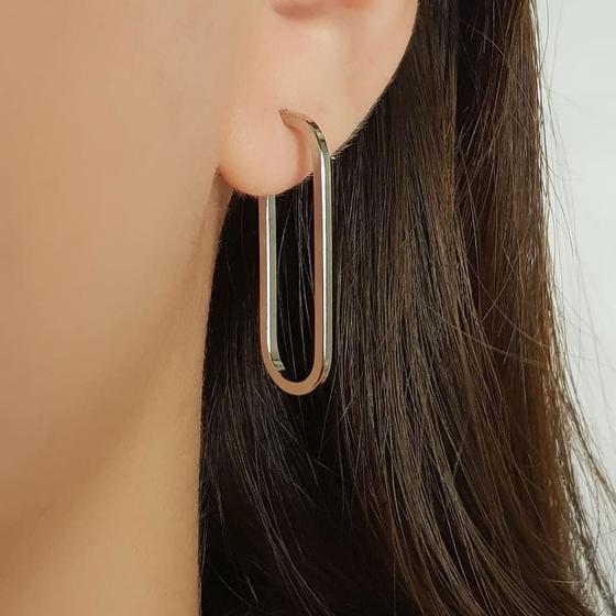 Imagem de Brinco Argola Retangular Lisa Aço Inox 