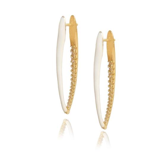 Imagem de Brinco Argola Spike Esmaltado Cravejado com Zircônias Banho Ouro 18K