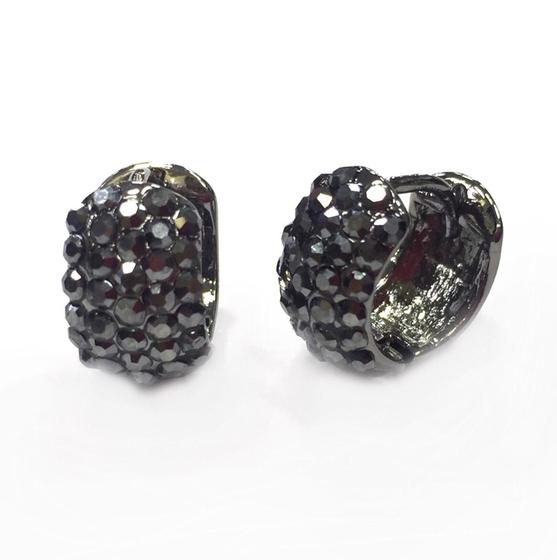 Imagem de Brinco Argolinha Ródio Negro Strass Negro Semijóia - Média