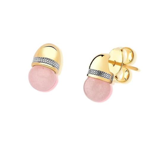 Imagem de Brinco base com faixa de zircônia e esfera  quartzo rosa 