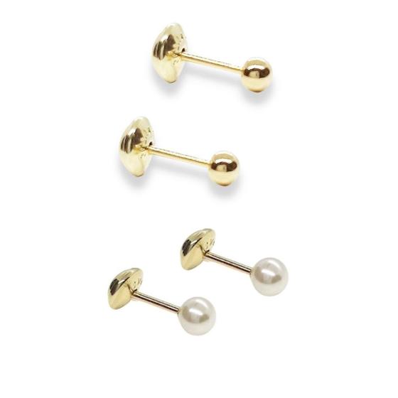 Imagem de Brinco Bebê kit 2 Pares Tarraxa Baby Banhado a Ouro 18k