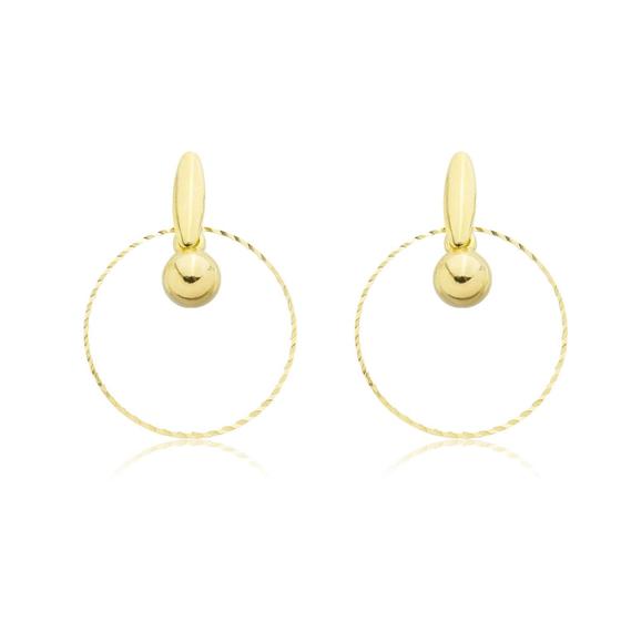 Imagem de Brinco Circulo com Pingente Bola Banhado a Ouro 18k