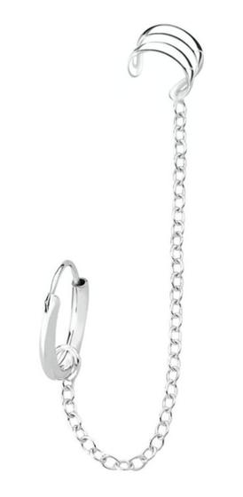 Imagem de Brinco Com Corrente E Piercing Fake Argola Prata 925
