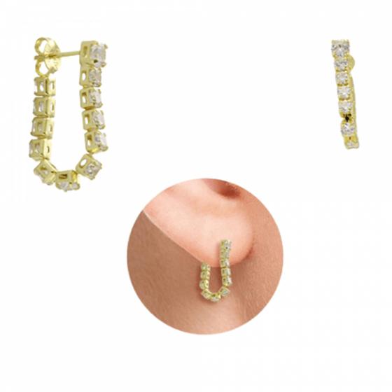 Imagem de Brinco Com Fileira De Zircônias PRI Style Folheado A Ouro 18K Antialérgico