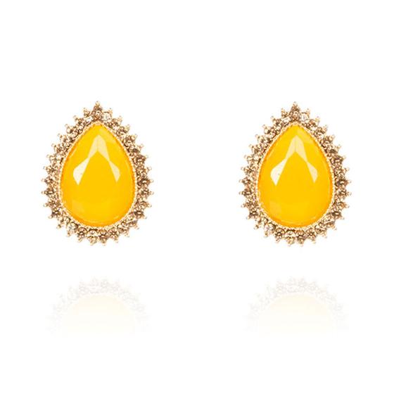 Brinco com pedra em formato de gota i dourado Le briju Brinco