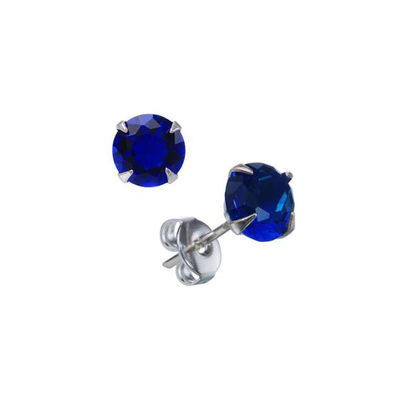 Brinco com Zircônia Azul Escura Redonda 6mm Menor preço em Brinco com Zircônia Azul Escura Redonda 6mm
