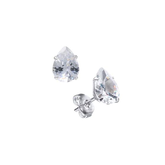 Brinco com Zircônia Branca Gota 6x8mm Menor preço em Brinco com Zircônia Branca Gota 6x8mm