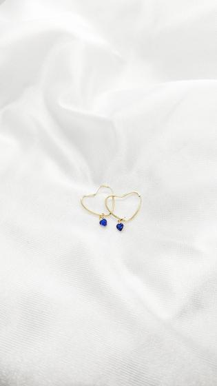 Imagem de Brinco Coração 1.9cm e Par Pingente Zircônia Azul Ouro 18k.