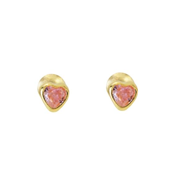 Imagem de Brinco Coração 3 mm Zircônia Rosa Em Ouro 18k