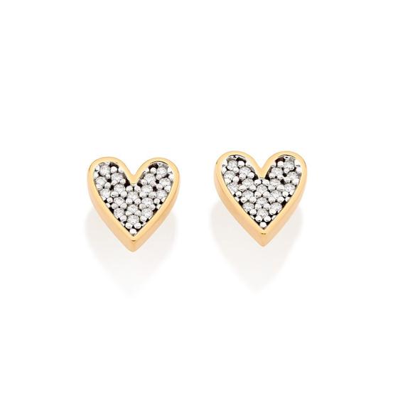 Imagem de Brinco coração folheado a ouro 18k com aplicação em Rhodium branco/526683