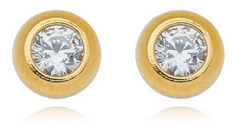 Imagem de Brinco Cravação Inglesa Médio Leah Zircônia Cristal Banhado em Ouro 18k