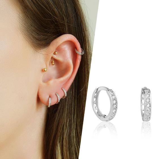 Imagem de Brinco de Argola Click Com Zircônias Em Ouro Branco 18k Segundo Furo