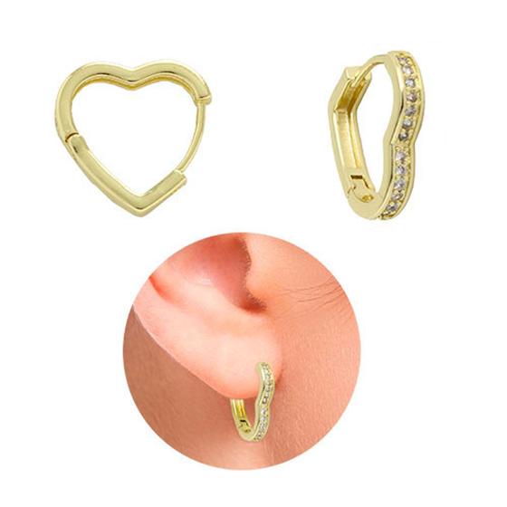 Imagem de Brinco De Argola De Coração Com Micro Zircônias PRI Style Folheado A Ouro 18K Antialérgico Tamanho G