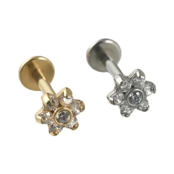 Imagem de Brinco de Cartilagem de Titânio com Zircônia - Tragus, Hélice e Rook - Modelo Flor de Lua