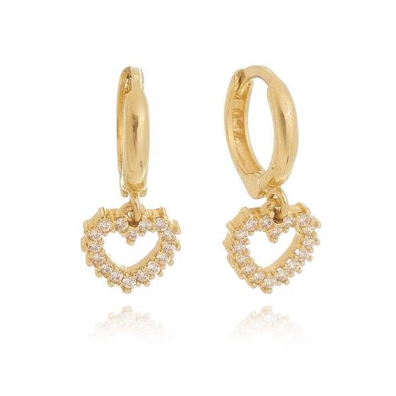 Imagem de Brinco de Ouro 18k Argola Click Com Coração Zircônias