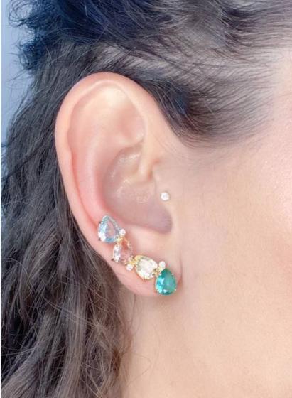Imagem de Brinco Ear Cuff Pedras Coloridas Folheado Ouro 18k