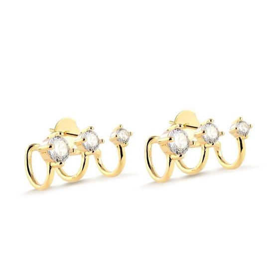 Imagem de Brinco ear cuff trio de  pedras cristal folheado a ouro 