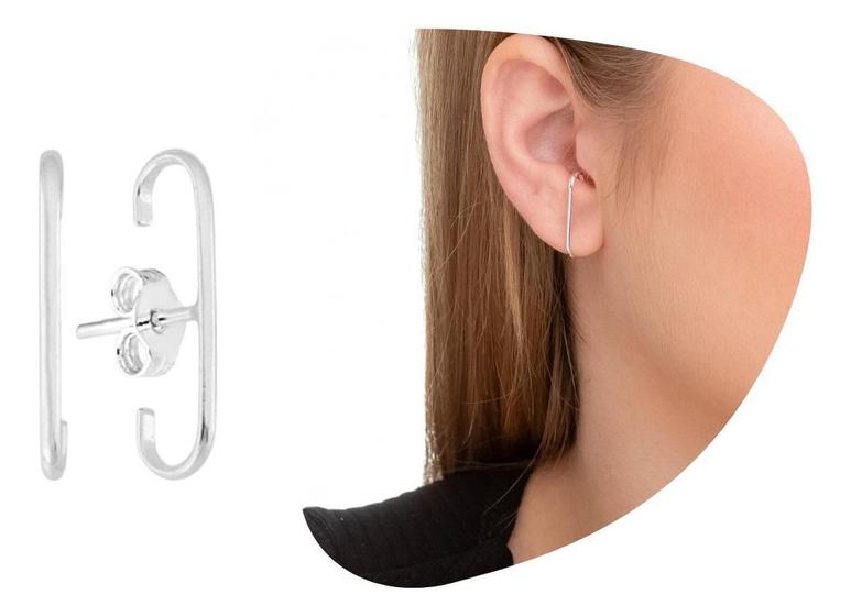 Imagem de Brinco Ear Hook Prata 925 Com Design Quadrado Liso