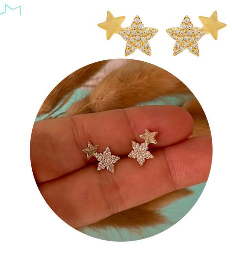 Imagem de Brinco Earcuff Estrela Zircônia Cravejada Blogueira Folheado