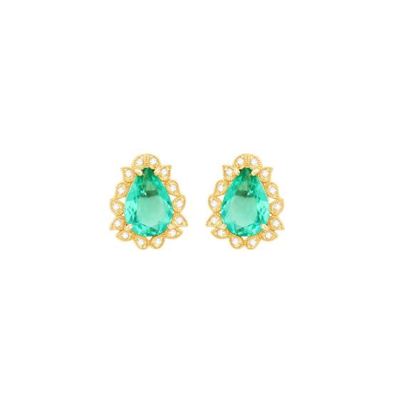 Brinco em Ouro 18k Gota com Zircônias e Cristal - AU6710 Menor preço em Brinco em Ouro 18k Gota com Zircônias e Cristal - AU6710