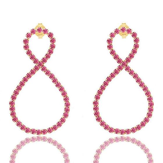 Imagem de Brinco Estilo Infinito De Strass Pink Folheado A Ouro 18K