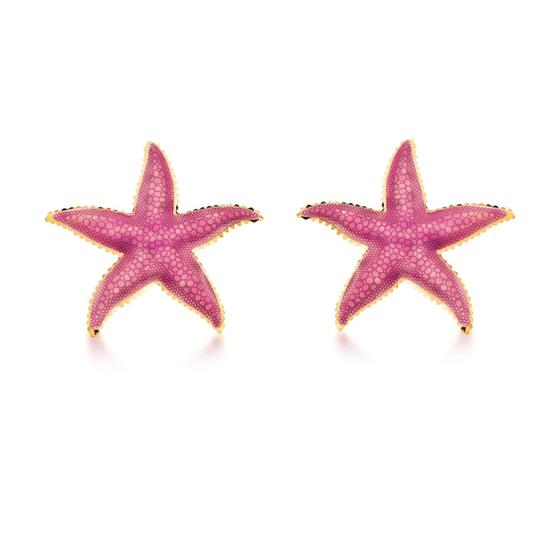 Imagem de Brinco Estrela do Mar Grande Dourado Rosa Banho Ouro 18K