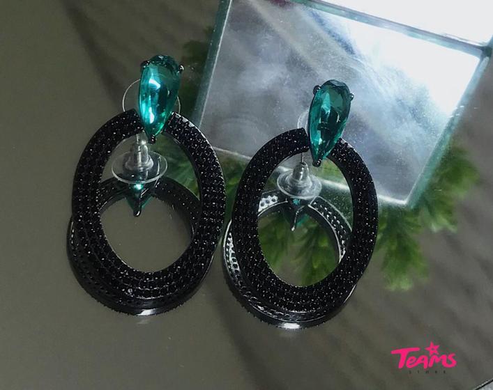 Imagem de Brinco Feminino Grande Preto e Verde