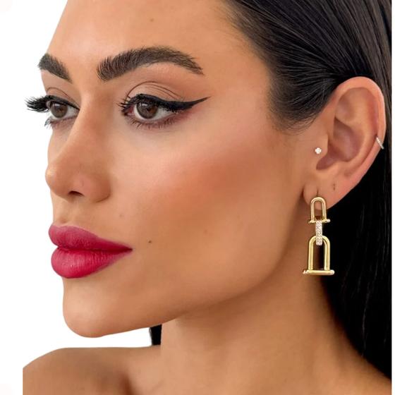 Imagem de Brinco Feminino Inspiração 3 Elos Bijuterias Femininas banho Ouro 18k Prata feminino acessórios casamento noiva festa formatura