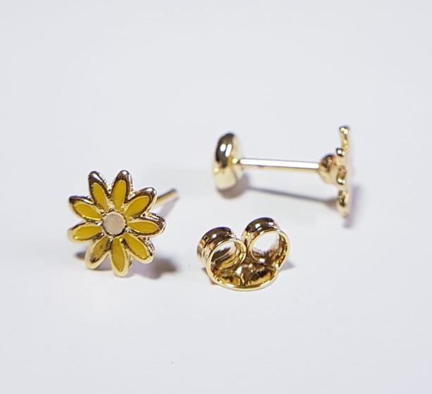 Imagem de Brinco Flor infantil folheado a ouro 18k. Com tratamento hipoalergênico - Moscatelli semijoias