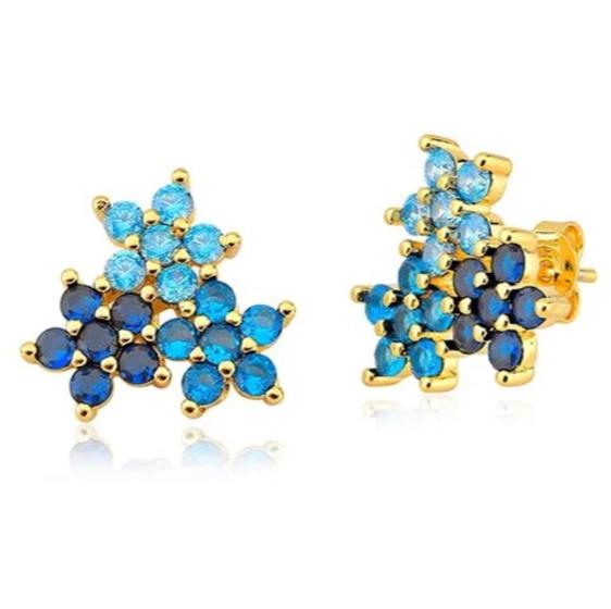Imagem de Brinco Flores com Zircônia Tons Azul Semijoia Lizzy Fatin