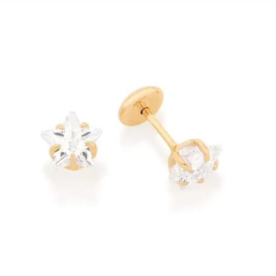 Imagem de BRINCO INFANTIL DE ZIRCÔNIA 6MM NO FORMATO ESTRELA. 0,5 CM Brinco feminino folheado a ouro 18k joia antialérgica presente feminino para criança