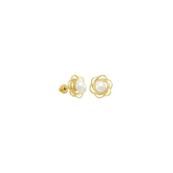 Brinco Infantil em Ouro 18K Flor com Pérola - AU2802 Menor preço em Brinco Infantil em Ouro 18K Flor com Pérola - AU2802