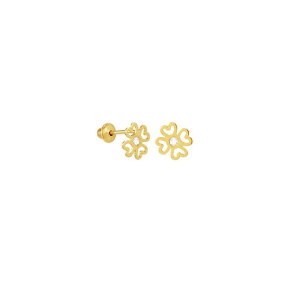 Imagem de Brinco Infantil em Ouro 18K Flor com Zircônia - AU3959