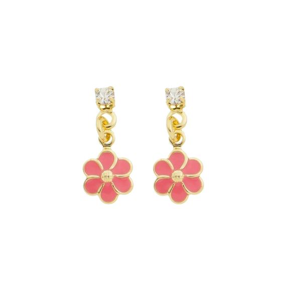 Imagem de Brinco Infantil Menina Flor Rosa Folheado a Ouro 18k