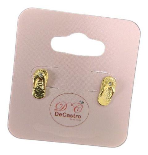 Imagem de Brinco Infantil Pequeno Chinelo Dourado C Strass F. Ouro 18k