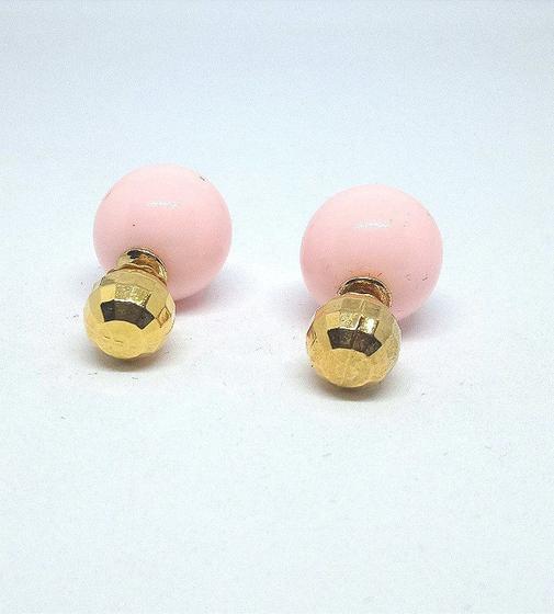 Imagem de Brinco Inspiração Jacket Duplo Perola - Rosa Claro e Dourado